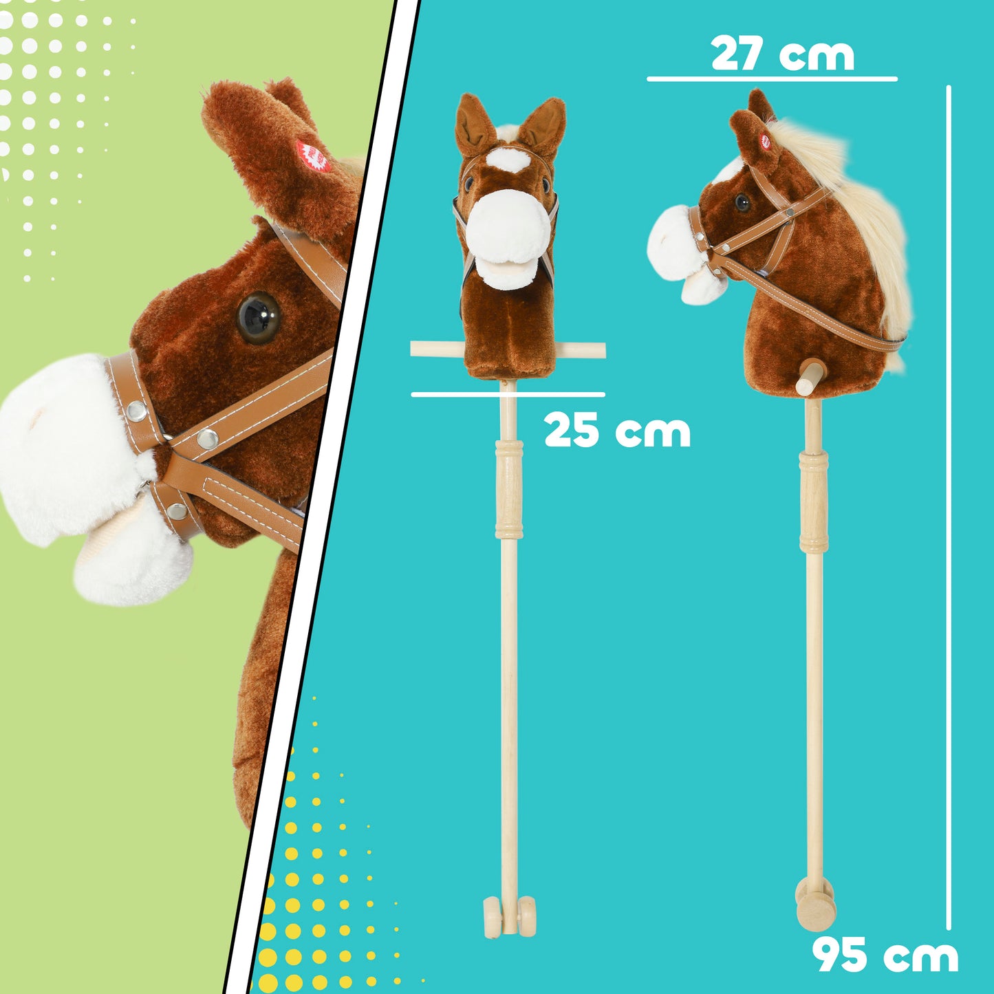 Stick Horse with Wood Wheels, Pony Neighing and Galloping Sounds