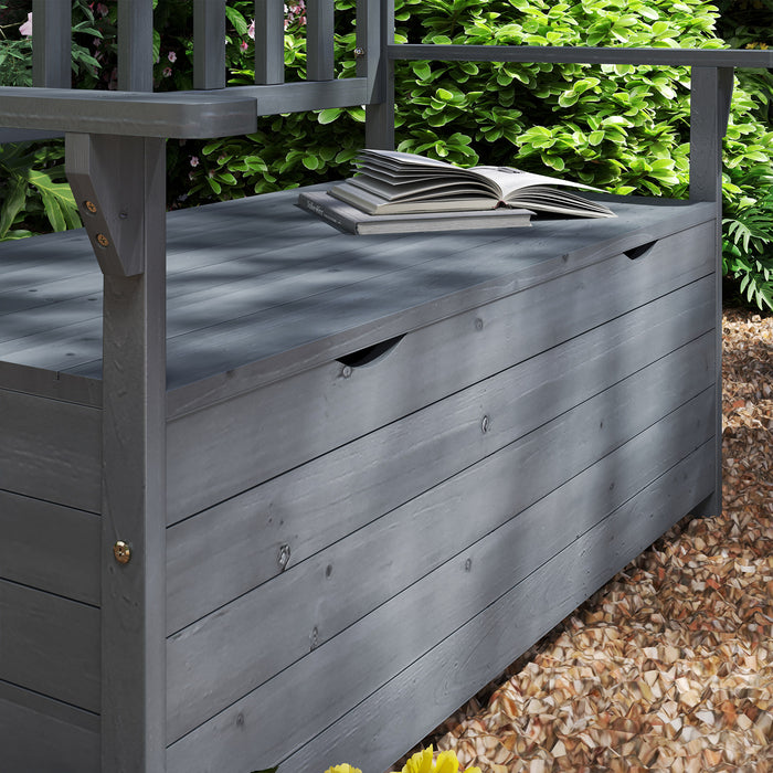 Garden Storage Bench, 2 Seater Fir Wood Outdoor Bench, Dark Grey