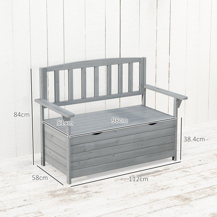 Garden Storage Bench, 2 Seater Fir Wood Outdoor Bench, Dark Grey