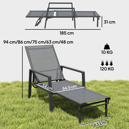Sun Loungers Set of 2 w/ Retractable Footrest 5-Position Adjustable