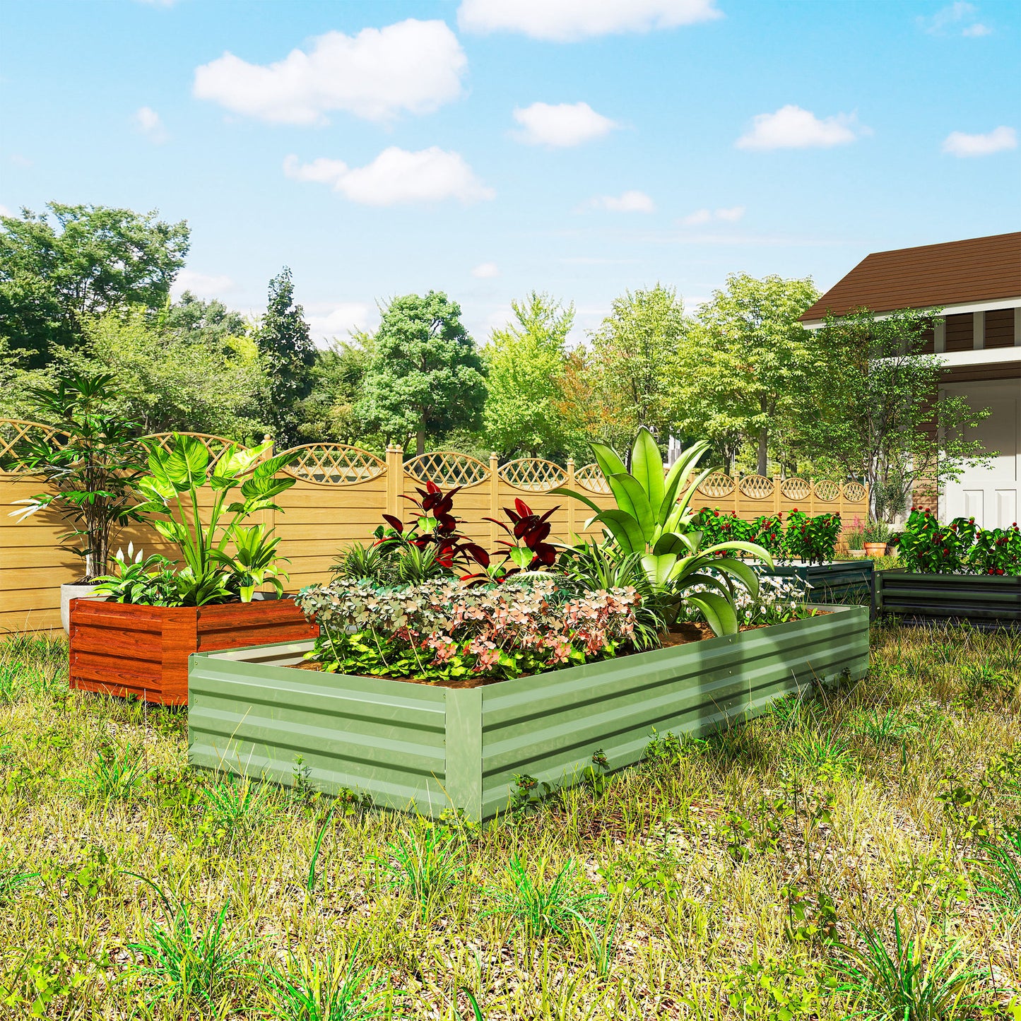 Galvanised Raised Garden Bed Metal Planter Box, Light Green