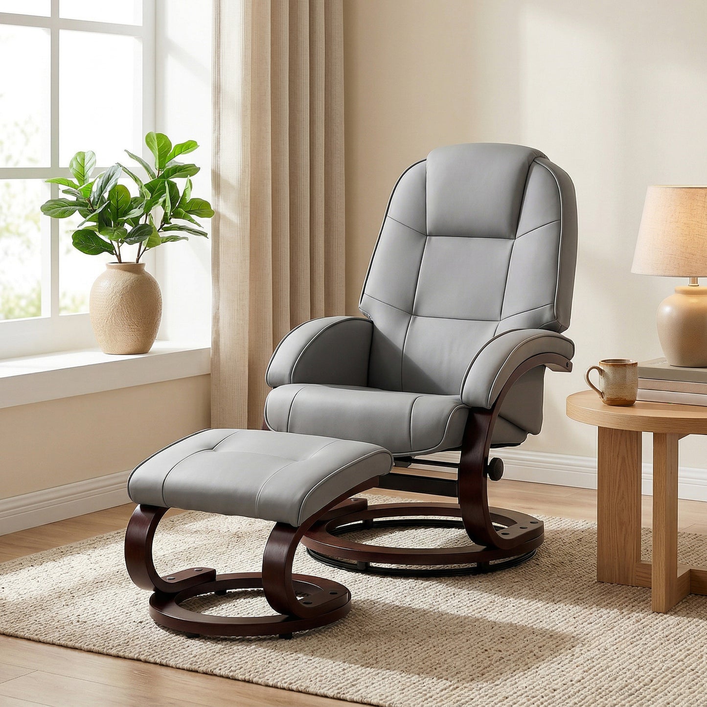 Recliner Chair with Footstool, Swivel Recliner Armchair, Grey