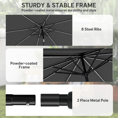 3 m Garden Parasol Umbrella with LED Lights, Patio Umbrella Grey