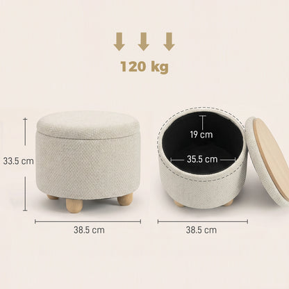 Round Storage Ottoman with Reversible Lid, Beige