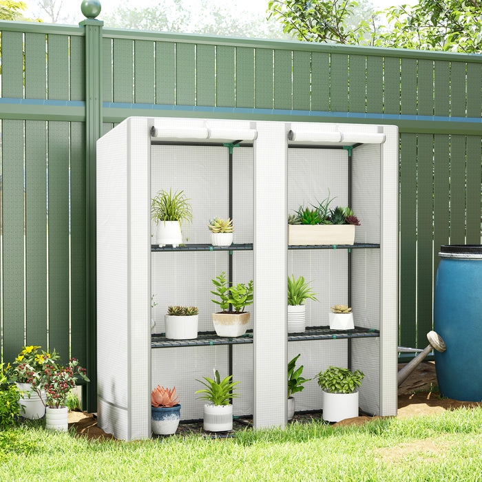 3 Tier Lean-to Mini Greenhouse with Grey Hemmed Edging, White