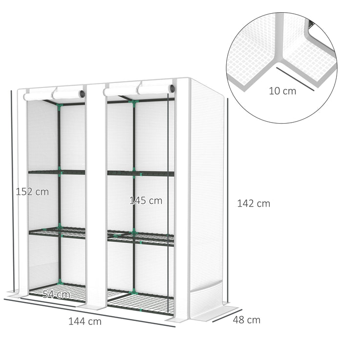 3 Tier Lean-to Mini Greenhouse with Grey Hemmed Edging, White