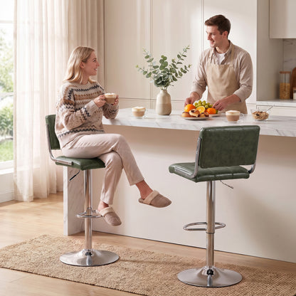 Adjustable Bar Stools Set of 2 with Backrest Green