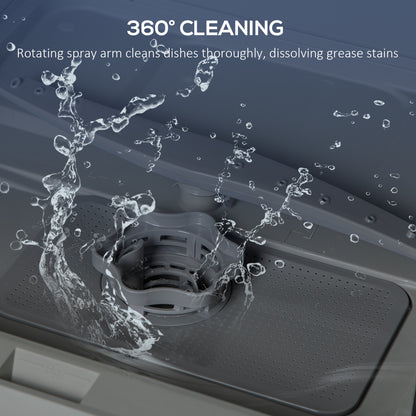 Table Top Dishwasher, Mini Countertop Dishwasher with 4 Place Settings, 6 Programmes, 6L Water Tank, Touch Control, LED Display, Delay Start, Dual Water Supply and Fruit Wash Mode, White