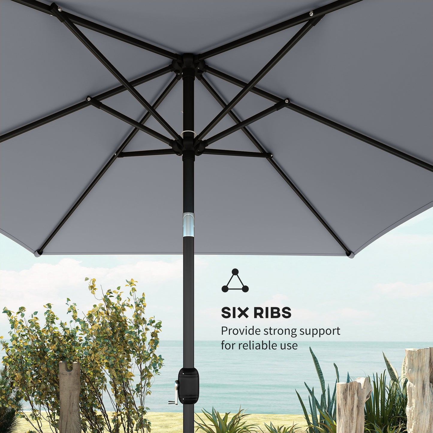 Garden Parasol, Outdoor Umbrella with Tilt Function, Light Grey