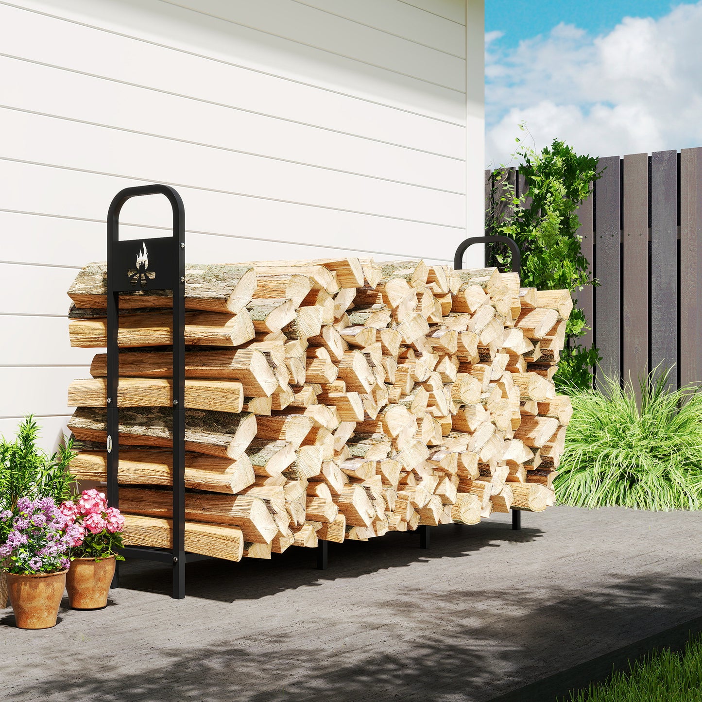 Steel Firewood Log Rack, 300 kg Indoor Outdoor Fireplace Log Holder
