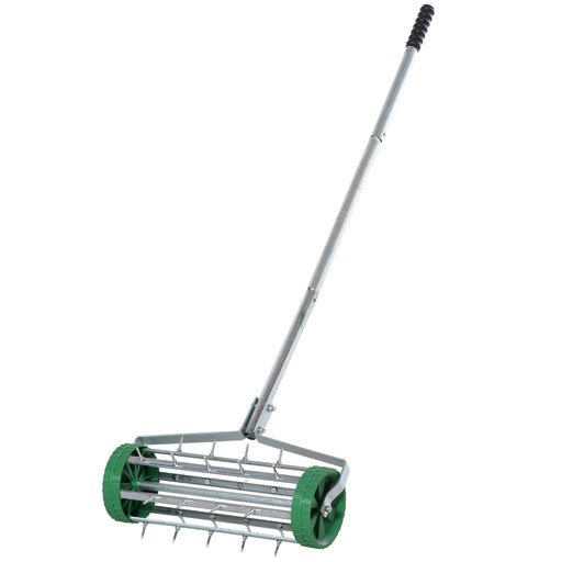 Garden Rolling Lawn Aerator Heavy Duty Steel Grass Roller w/ Adjustable Handle