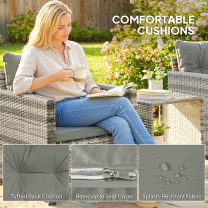 Rattan Garden Furniture Bistro Set with Cushion, Mixed Grey