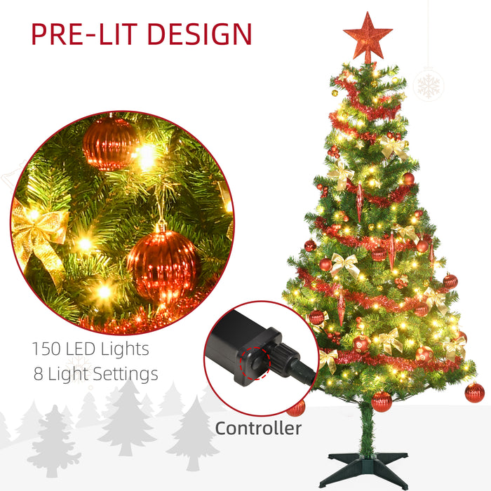 6ft Artificial Decorated Christmas Tree with LED Lights, Auto Open