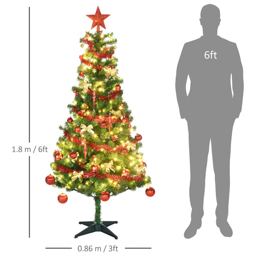 6ft Artificial Decorated Christmas Tree with LED Lights, Auto Open