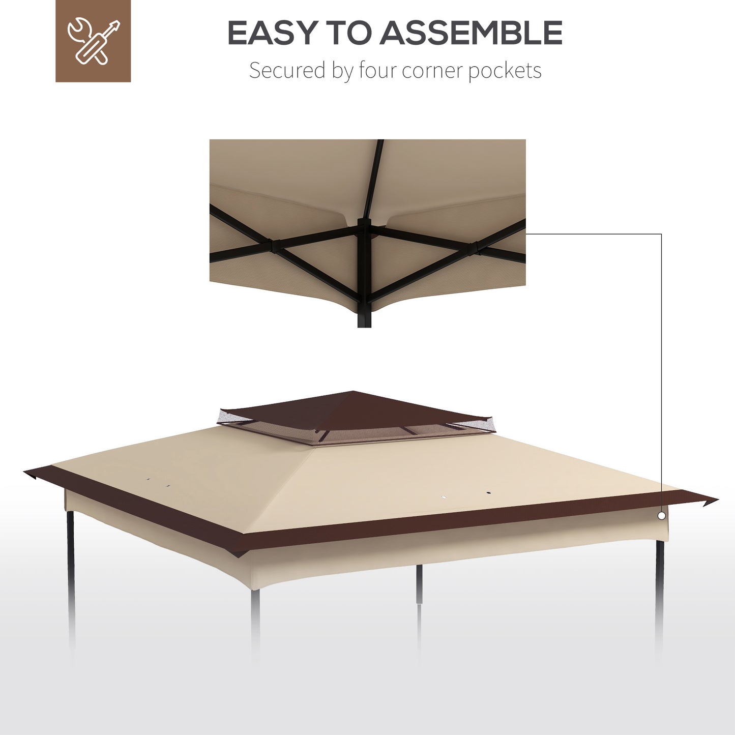 3.25mx3.25m 2-Tier Gazebo Cover Replacement, 30+ UV Protection, Beige