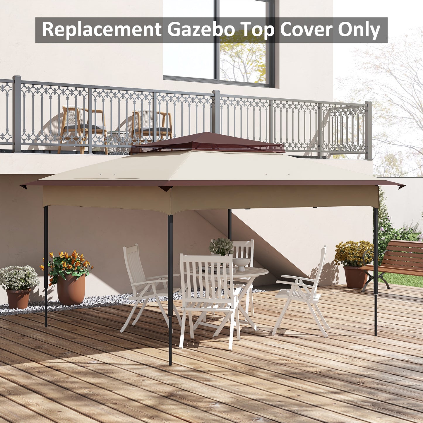 3.25mx3.25m 2-Tier Gazebo Cover Replacement, 30+ UV Protection, Beige