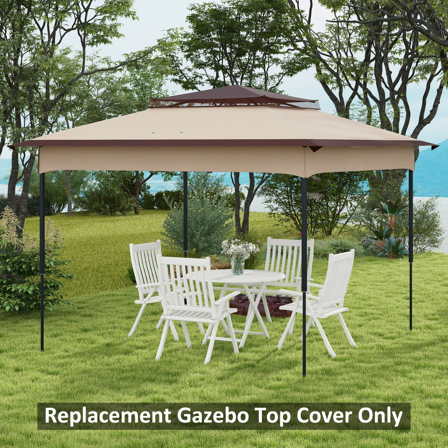 3.25mx3.25m 2-Tier Gazebo Cover Replacement, 30+ UV Protection, Beige