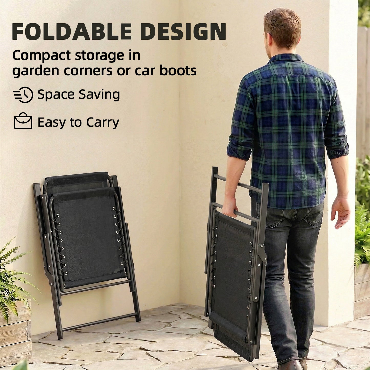 Folding Garden Chairs, Outdoor Chairs Set of 2, Black