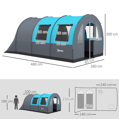 Camping Tent, 3000mm Waterproof Family Tent for 5-6 Man, Blue