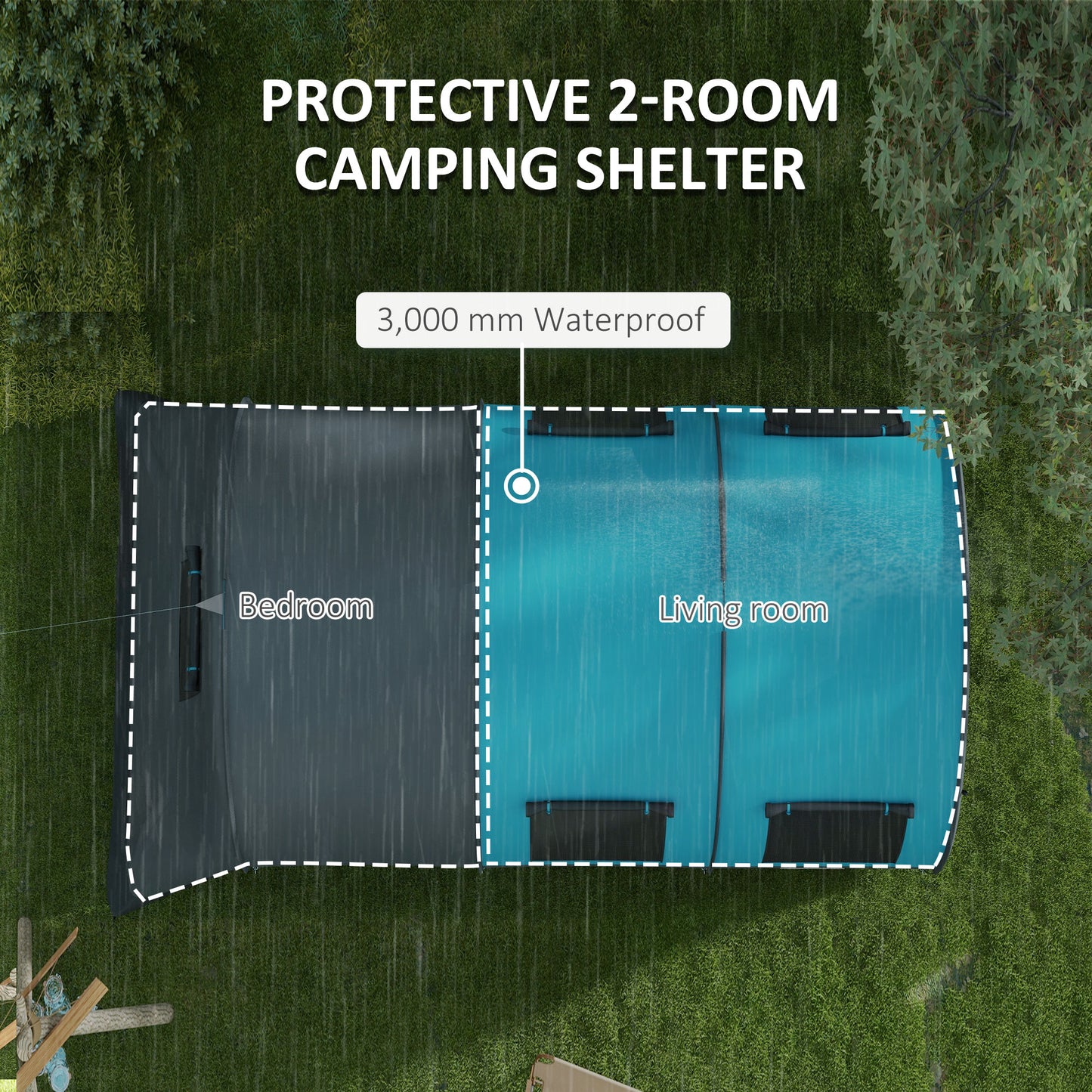 Camping Tent, 3000mm Waterproof Family Tent for 5-6 Man, Blue