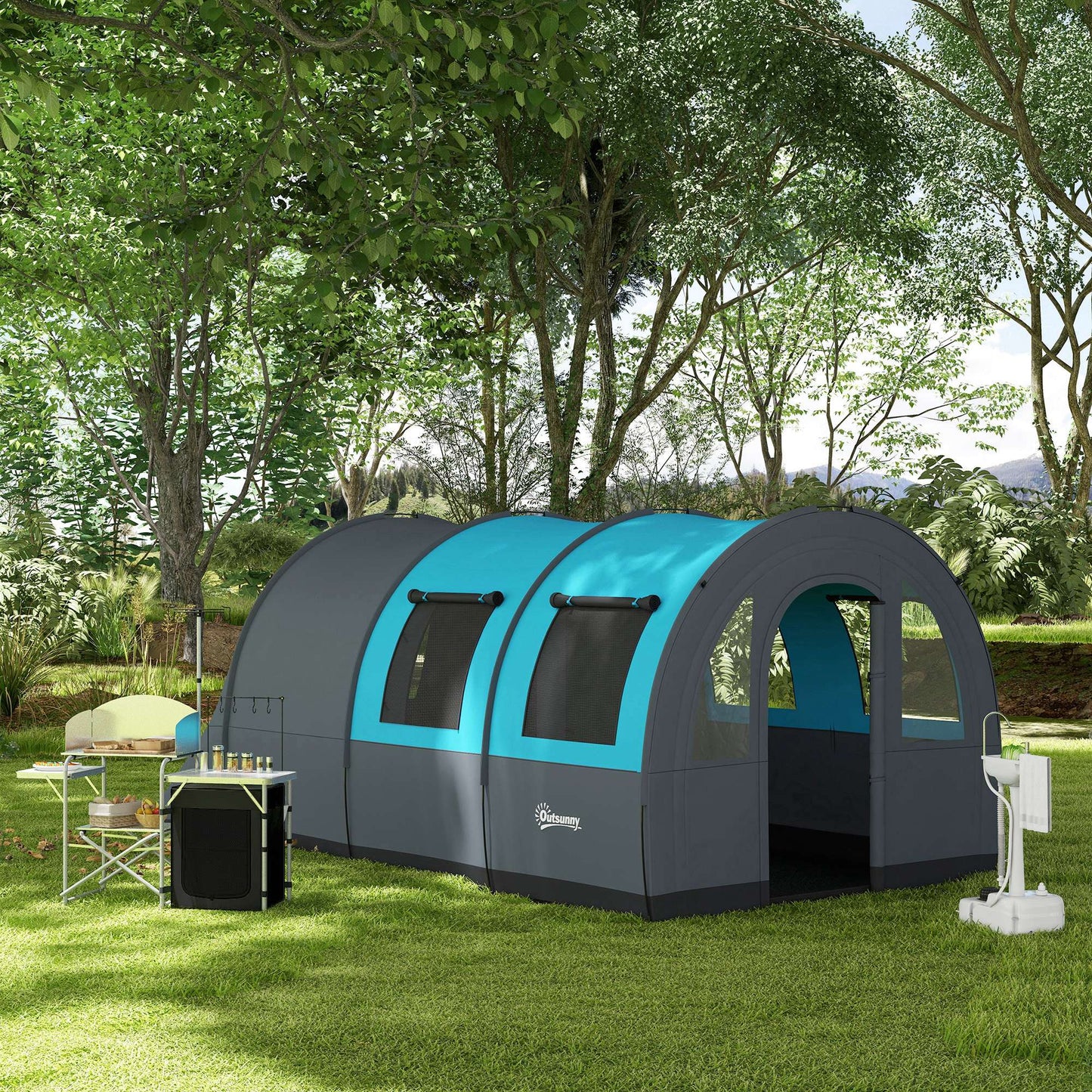 Camping Tent, 3000mm Waterproof Family Tent for 5-6 Man, Blue