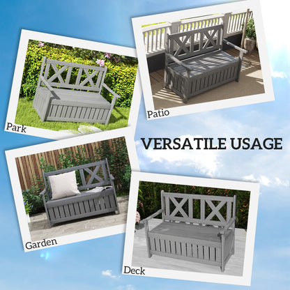 Wood Storage Garden Bench for Patio Outdoor Seating, Charcoal Grey