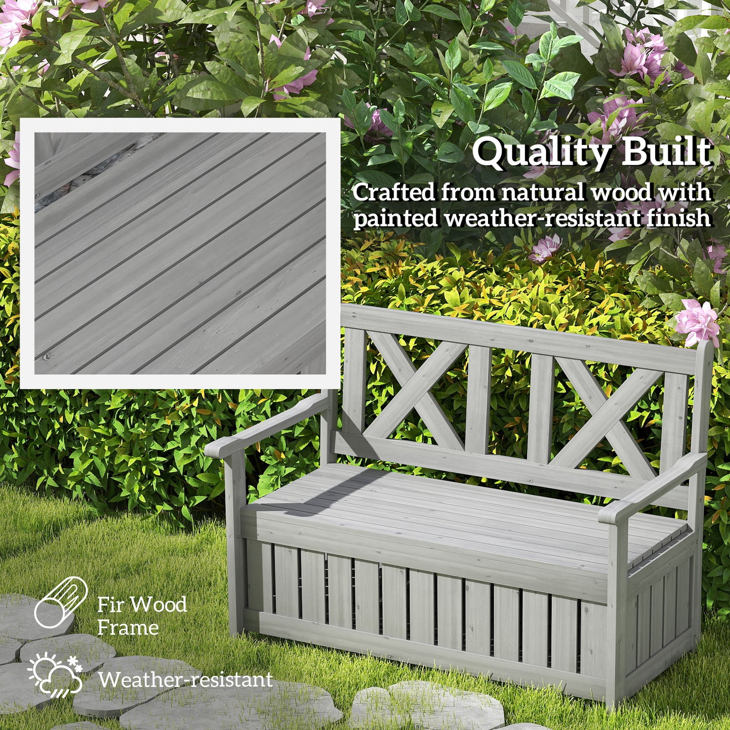 Wood Storage Garden Bench for Patio Outdoor Seating, Charcoal Grey
