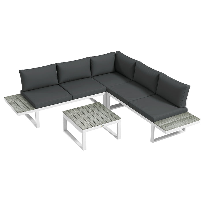 4 Pcs Patio Garden Set w/ 5-Level Recline Corner Sofa, Garden Lounge Sectional Conversation Sofa Set w/ Cushions, Coffee Table, White