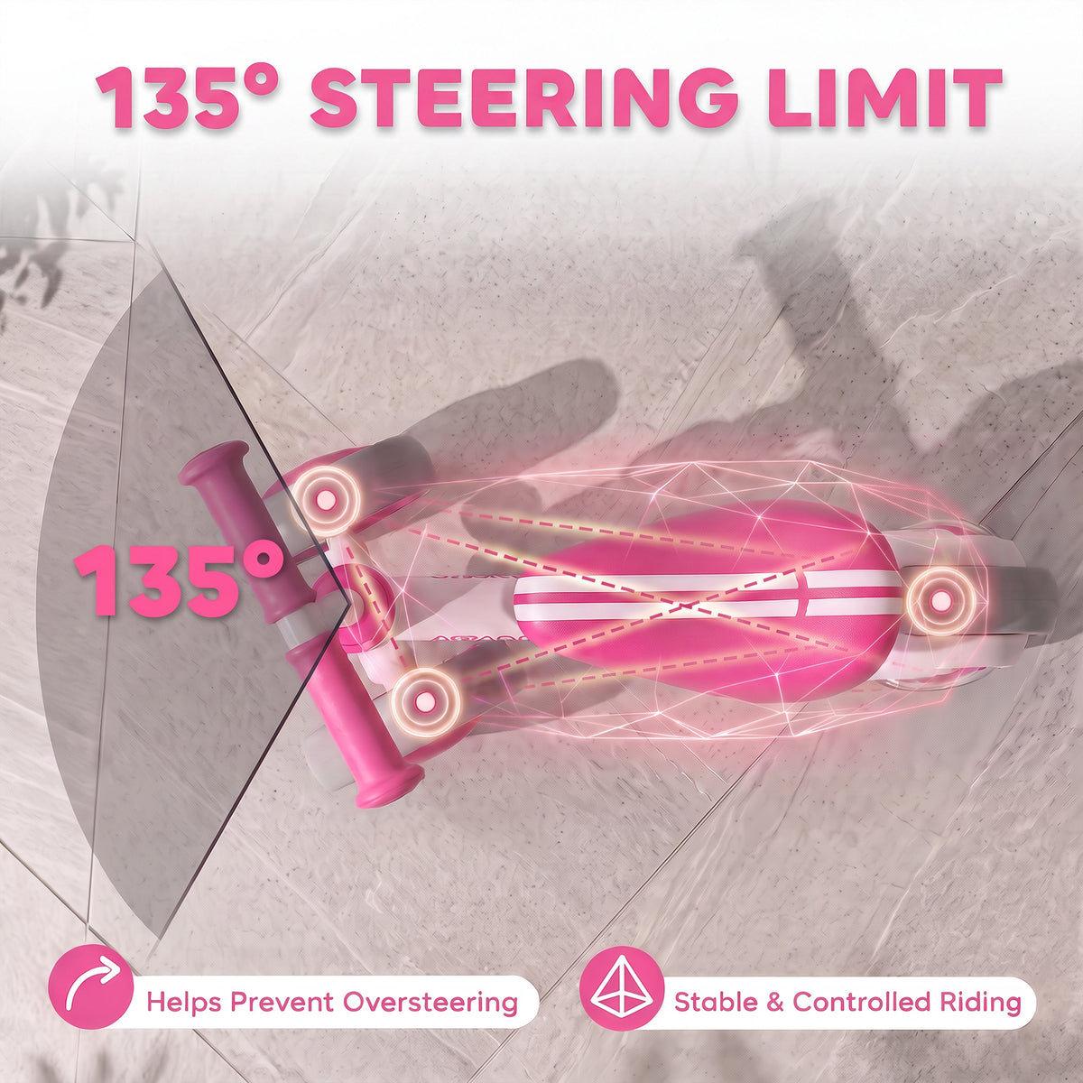 Balance Bike with 135° Steering Limit for Toddlers 1-2 Years, Pink