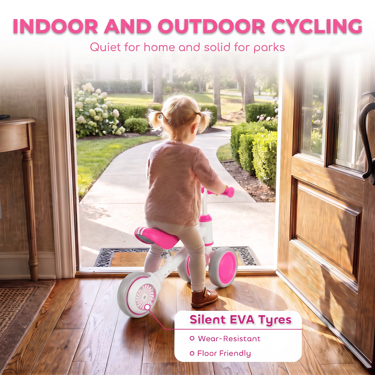 Balance Bike with 135° Steering Limit for Toddlers 1-2 Years, Pink
