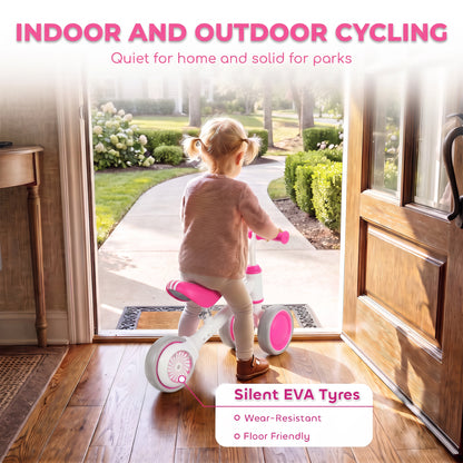 Balance Bike with 135° Steering Limit for Toddlers 1-2 Years, Pink