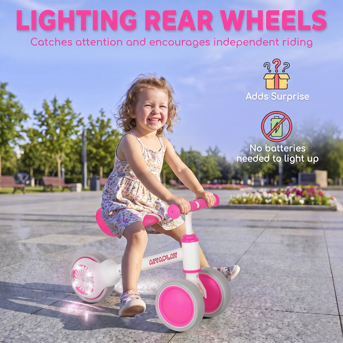 Balance Bike with 135° Steering Limit for Toddlers 1-2 Years, Pink