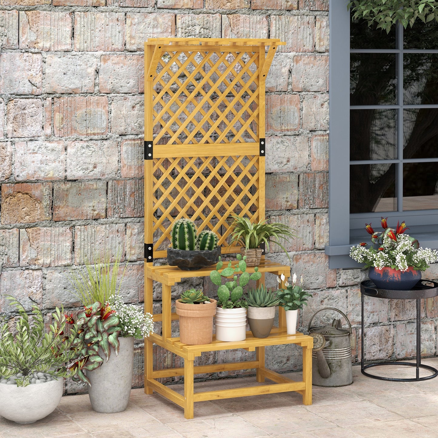 Wooden Plant Stand with Trellis for Climbing Plants, Yellow