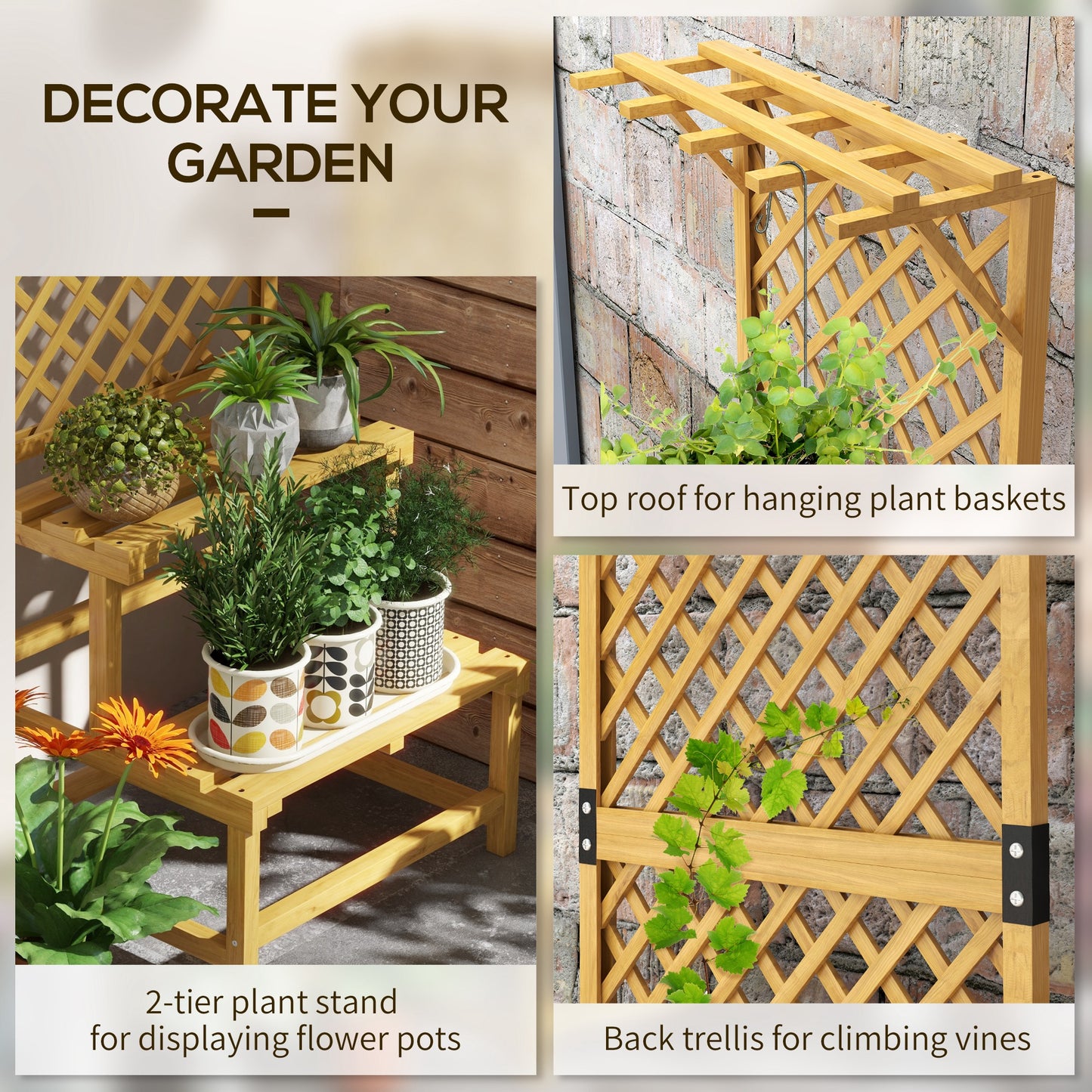 Wooden Plant Stand with Trellis for Climbing Plants, Yellow