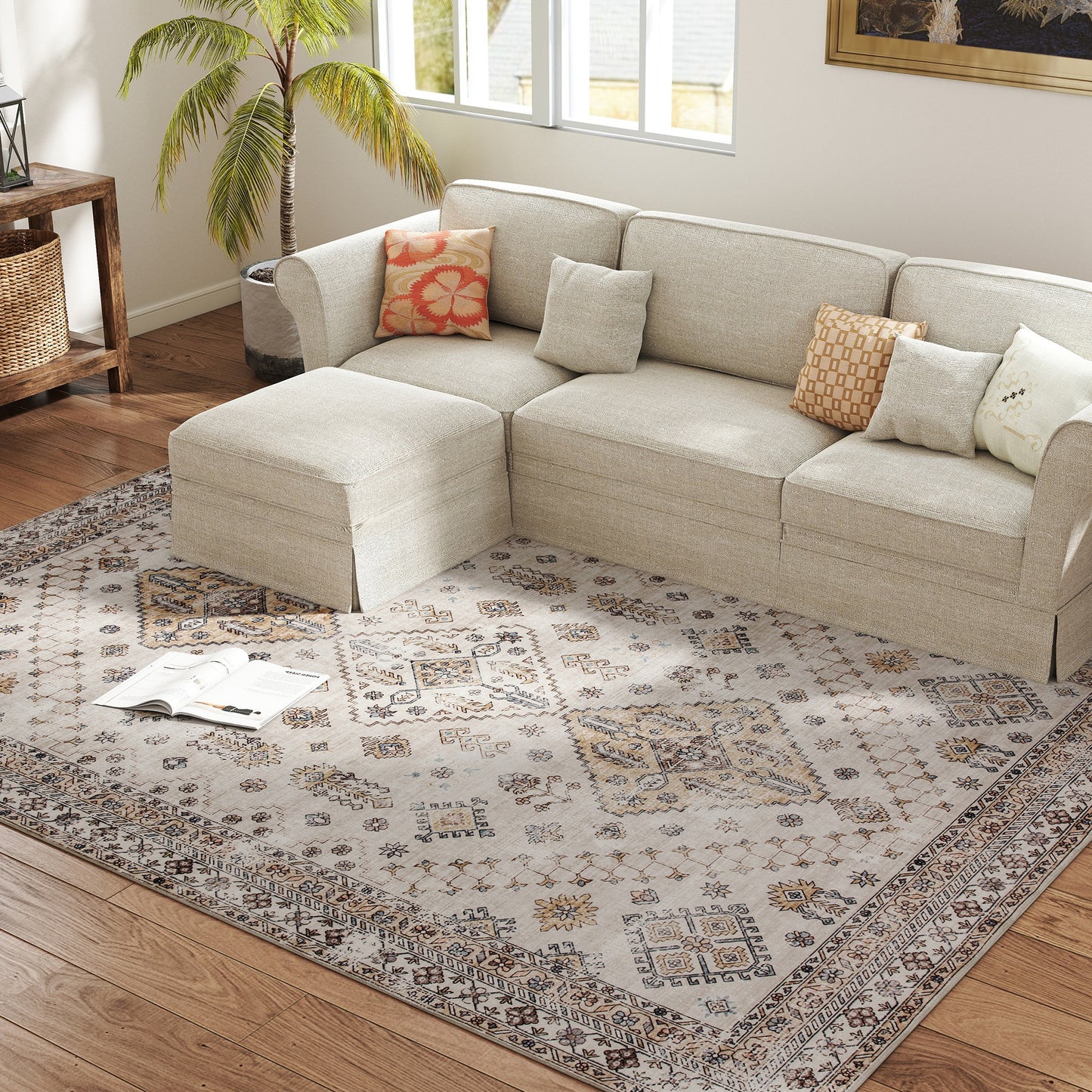 Flannel Non-Slip Washable Rug for Living Room, 290 x 200 cm, Beige