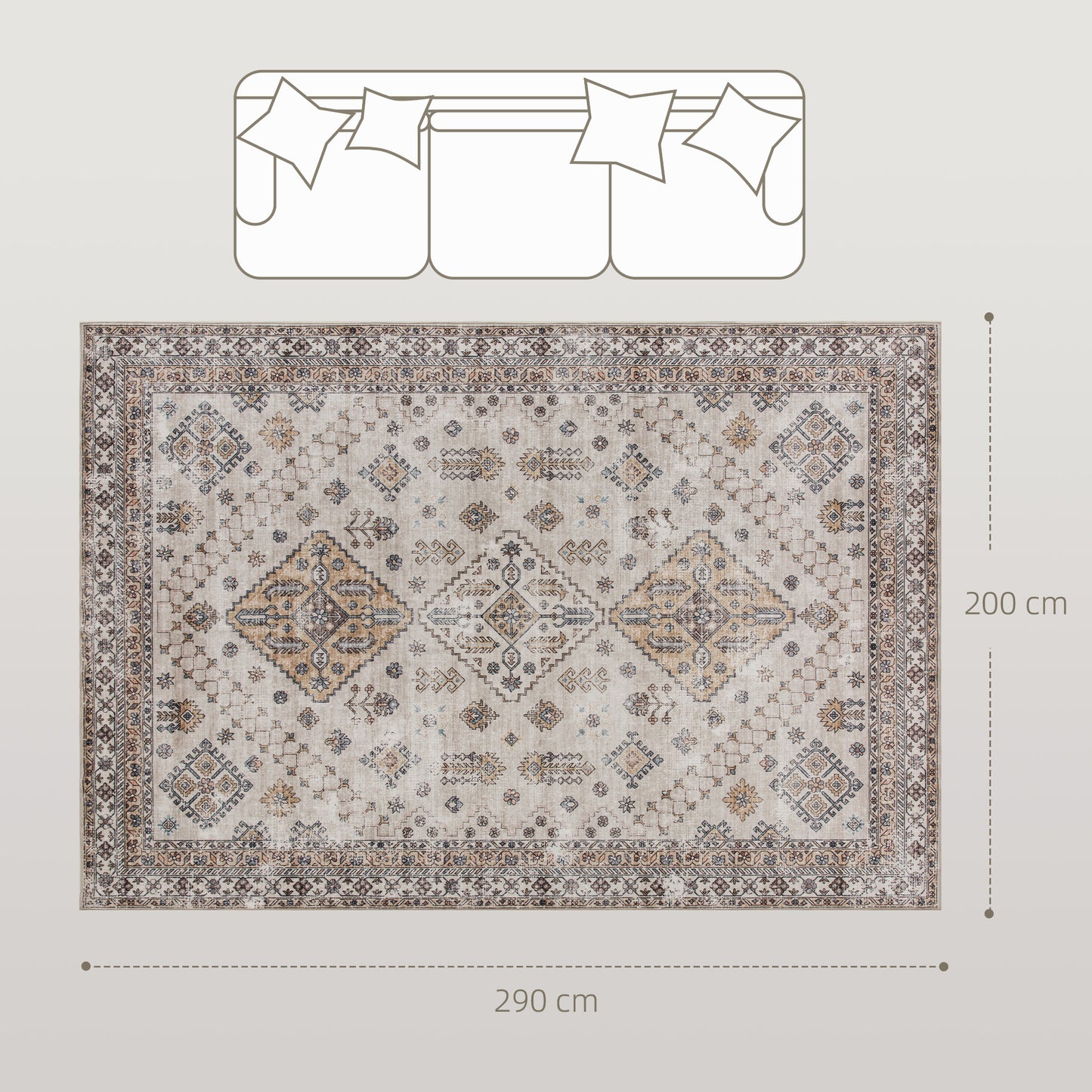 Flannel Non-Slip Washable Rug for Living Room, 290 x 200 cm, Beige