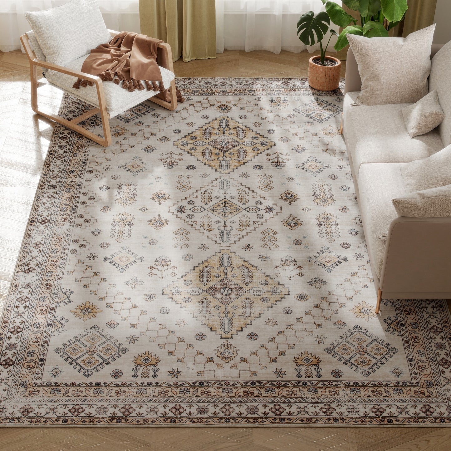 Flannel Non-Slip Washable Rug for Living Room, 290 x 200 cm, Beige