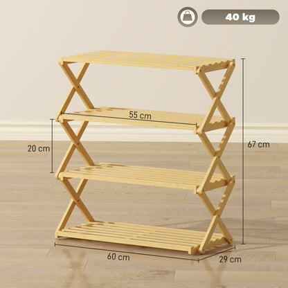 4-Tier Bamboo Shoe Rack, Folding Shoe Shelf, Holds up to 12 Pairs