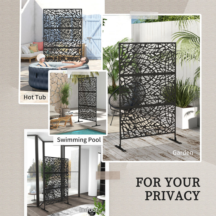 Metal Decorative Privacy Screen Outdoor Divider, Black Twisted Lines