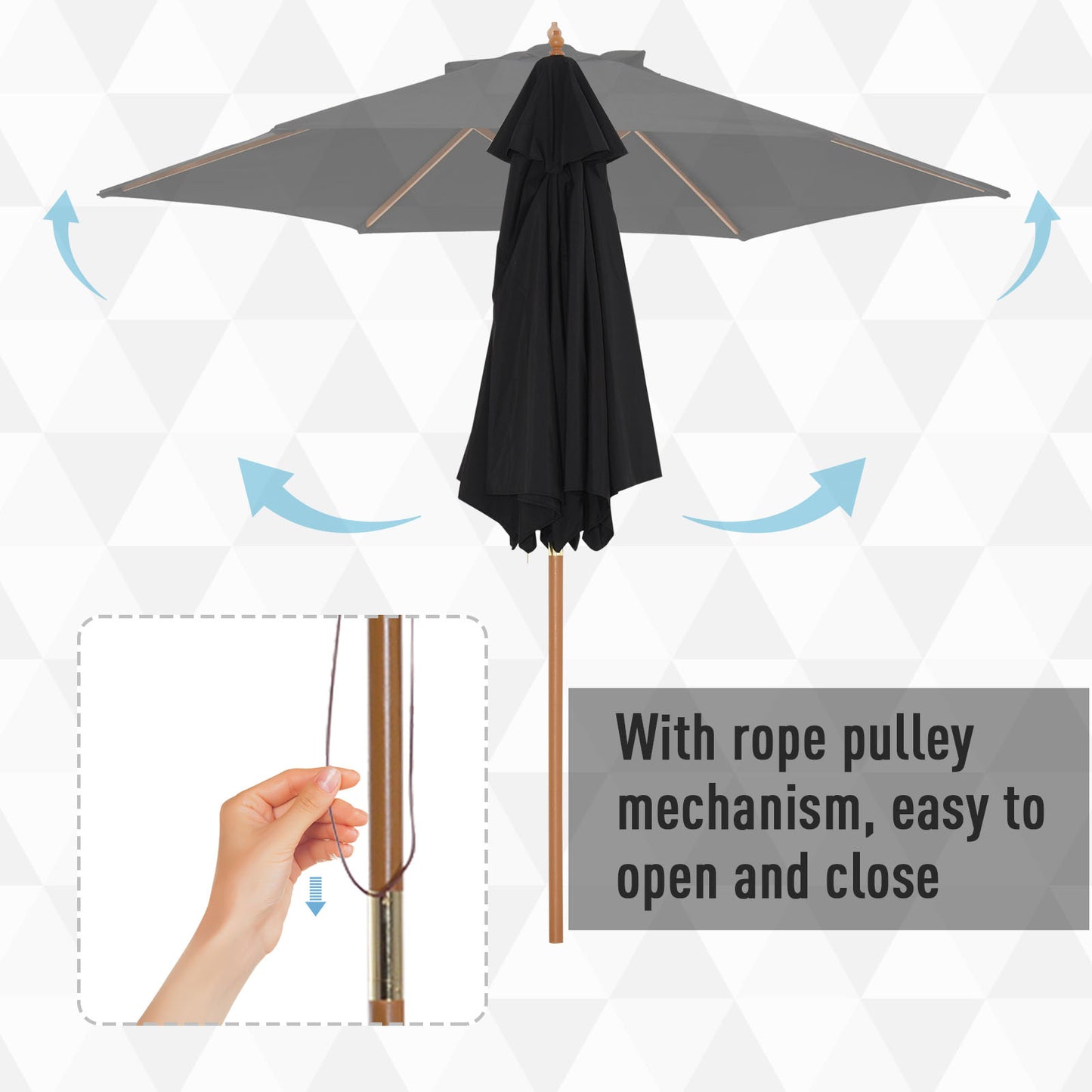 2.5m Wood Garden Parasol Sun Shade Patio Outdoor Wooden Umbrella Canopy