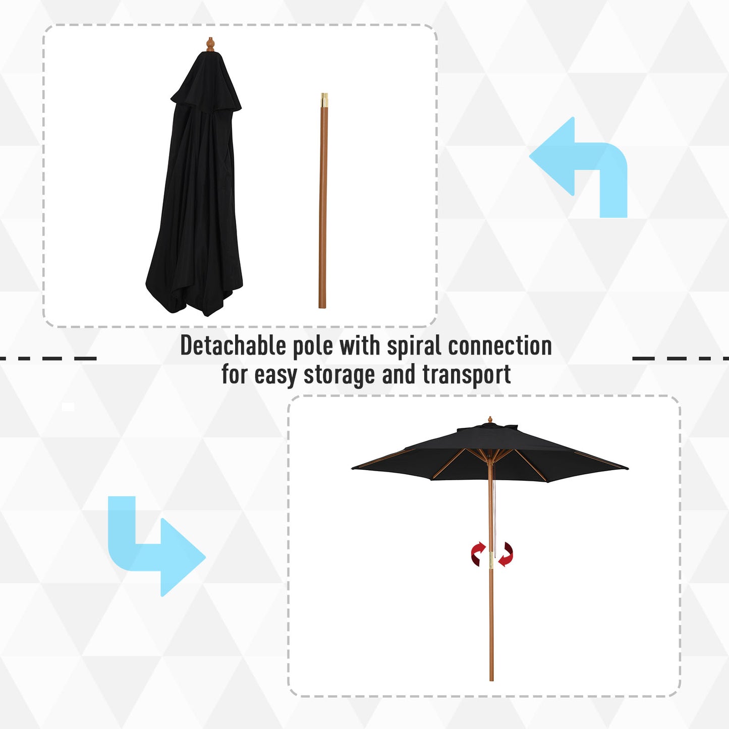 2.5m Wood Garden Parasol Sun Shade Patio Outdoor Wooden Umbrella Canopy