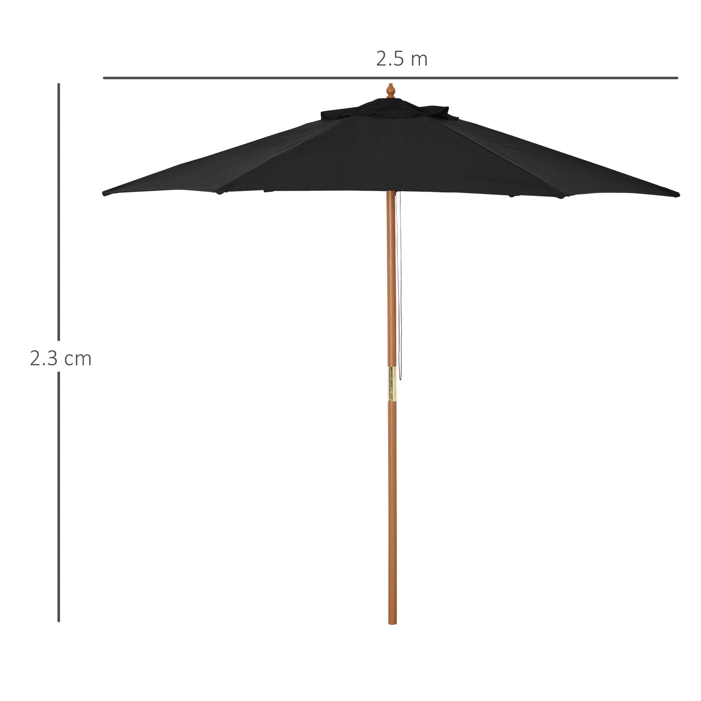 2.5m Wood Garden Parasol Sun Shade Patio Outdoor Wooden Umbrella Canopy