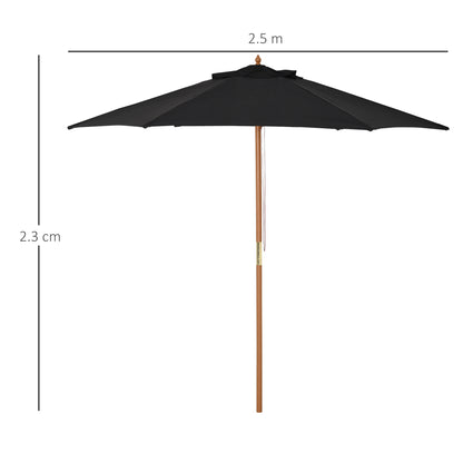 2.5m Wood Garden Parasol Sun Shade Patio Outdoor Wooden Umbrella Canopy