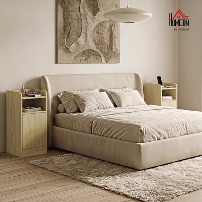 Slim Bedside Table Set of 2 with Charging Station, Oak