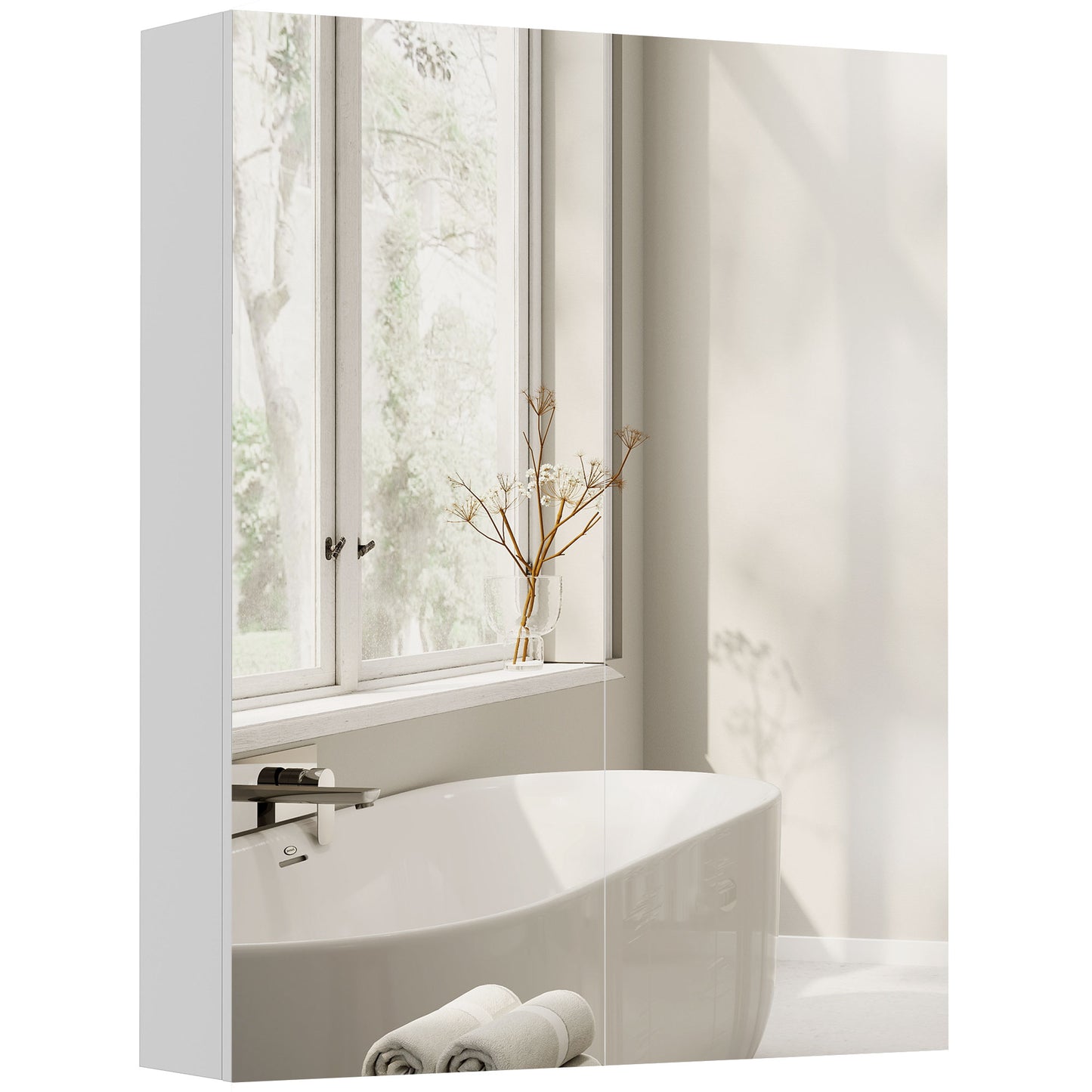 Wall Mounted Bathroom Mirror Storage Cabinet w/ Door Adjustable Shelf