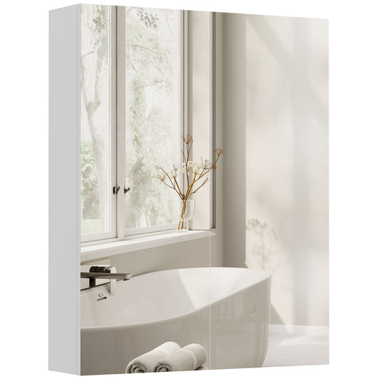 Wall Mounted Bathroom Mirror Storage Cabinet w/ Door Adjustable Shelf