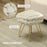 Woven Velvet Foot Stool with Steel Legs for Living Room, Cream White