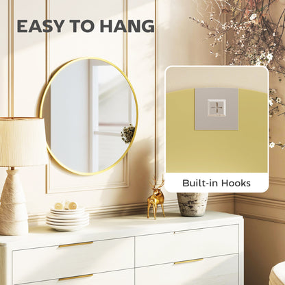 Wall Mirror for Living Room, 61 cm Circle Bathroom Mirror, Gold Tone