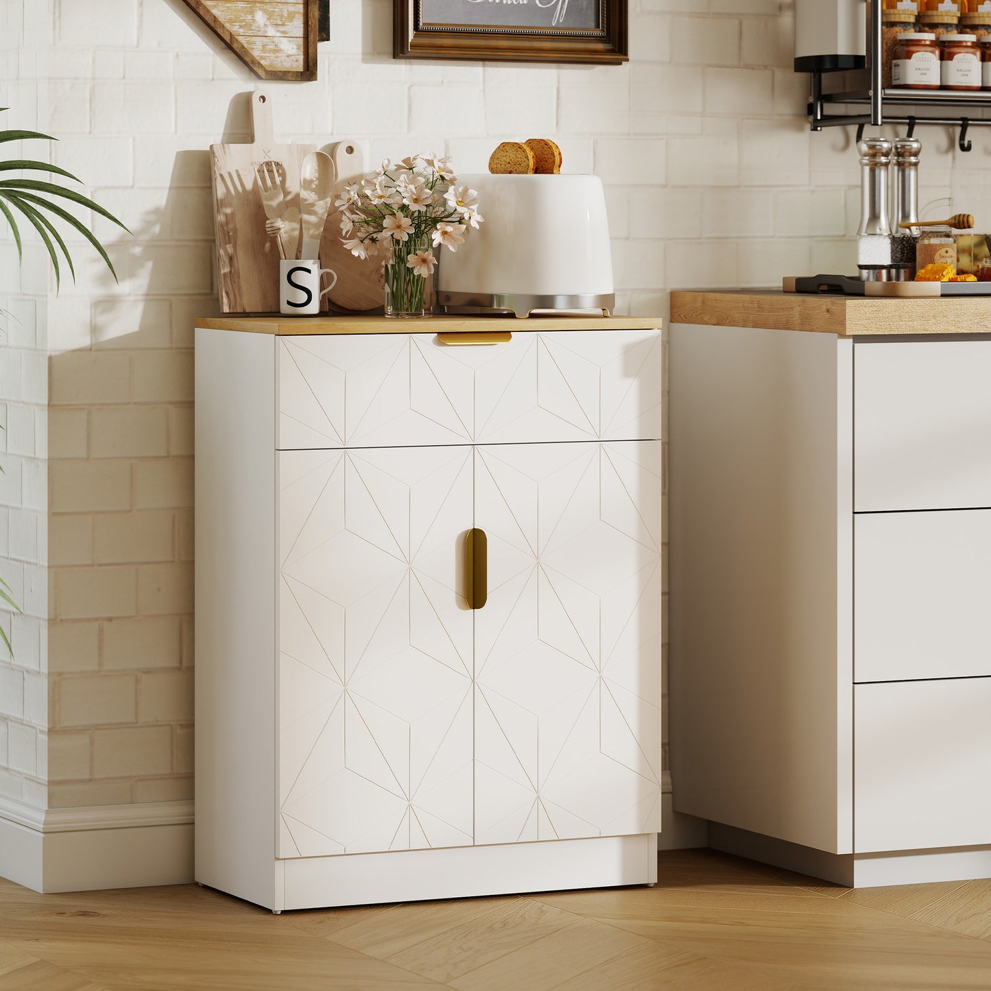 Sideboard Storage Cupboard with Drawer for Living Room Entryway White