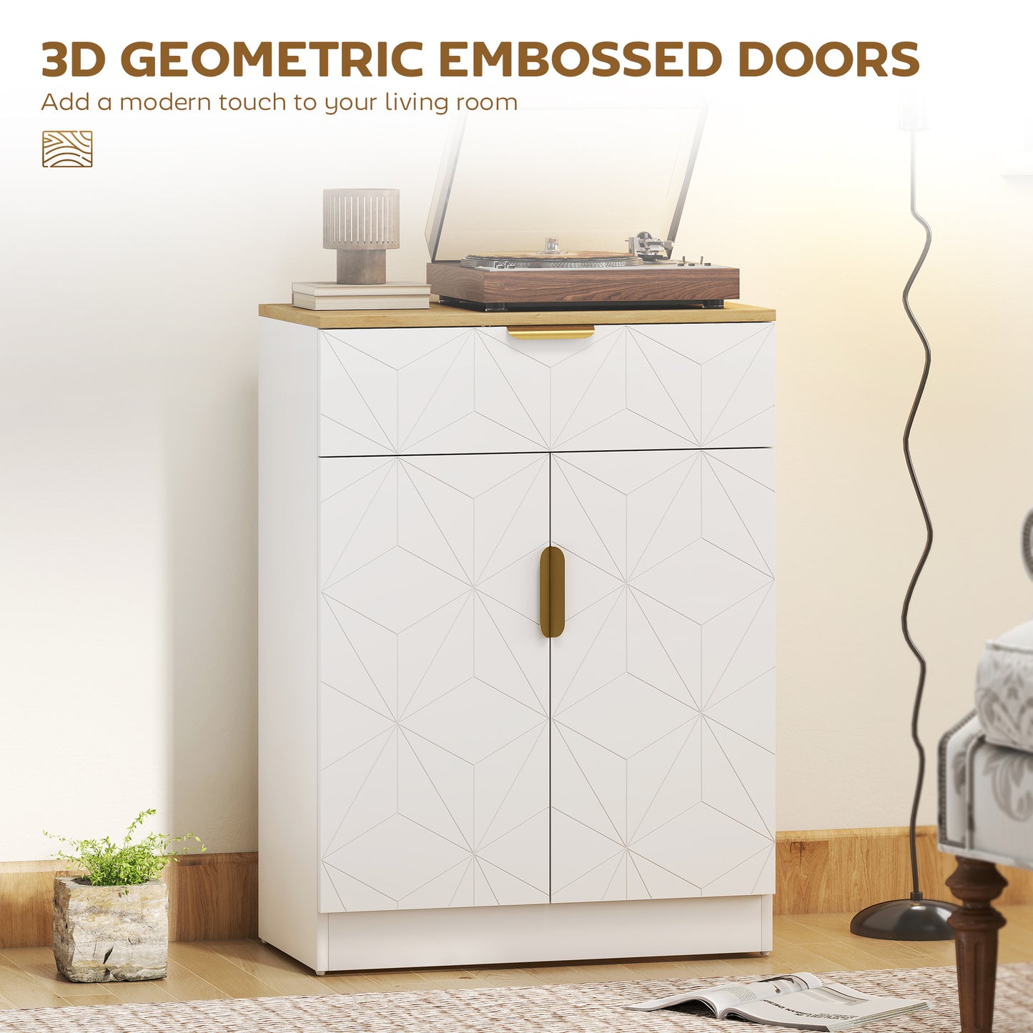 Sideboard Storage Cupboard with Drawer for Living Room Entryway White